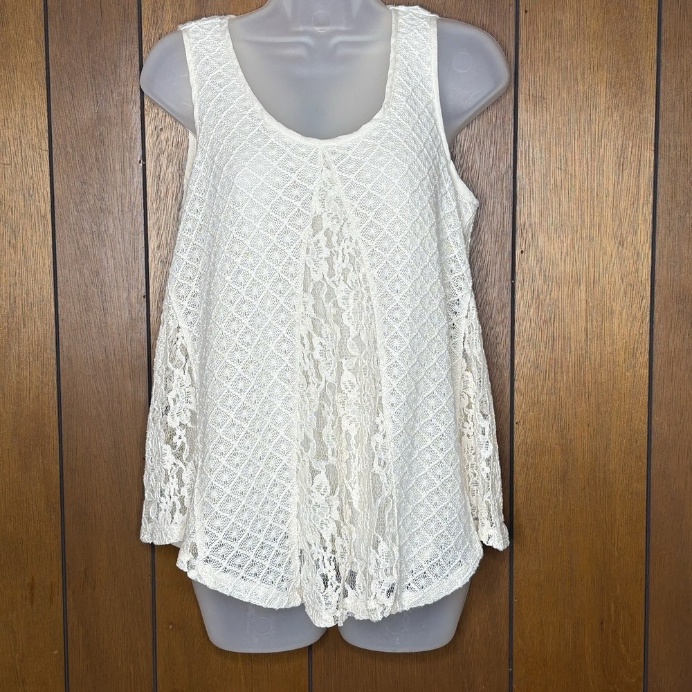 New Directions Ivory Lace Tank Top PS Boho Cottagecore Romantic Festival Prairie
